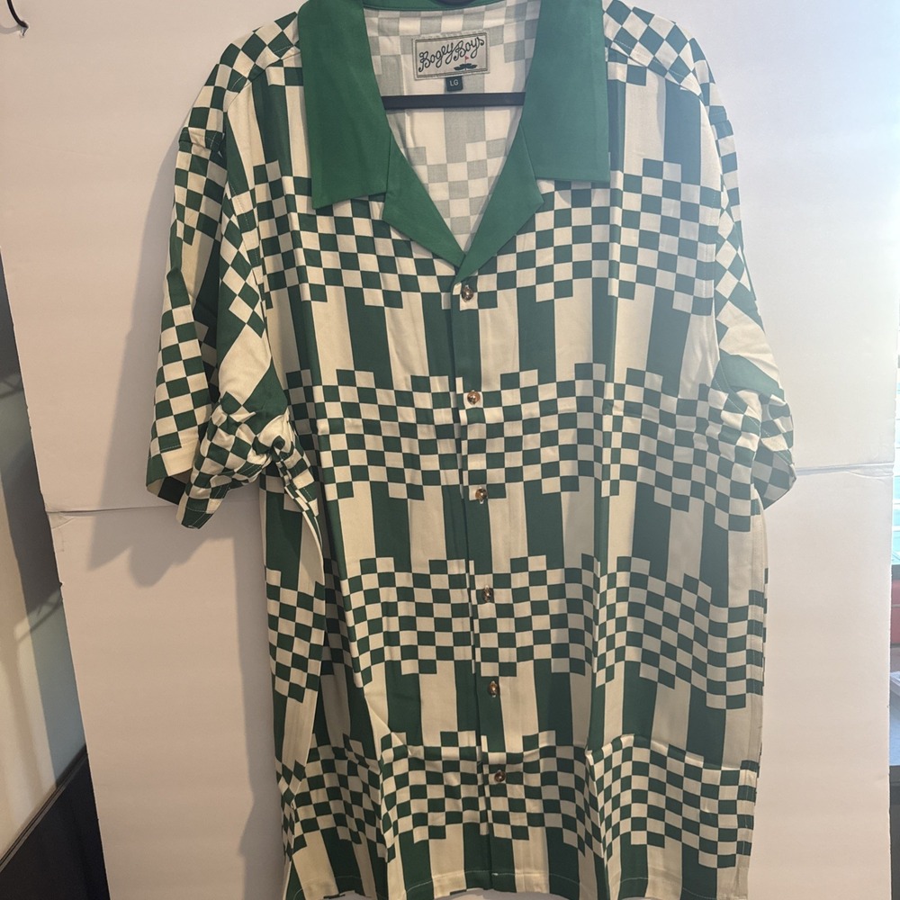 NWT Bogey Boys Macklemore Big Check Green Golf Button Up Shirt Men's Small